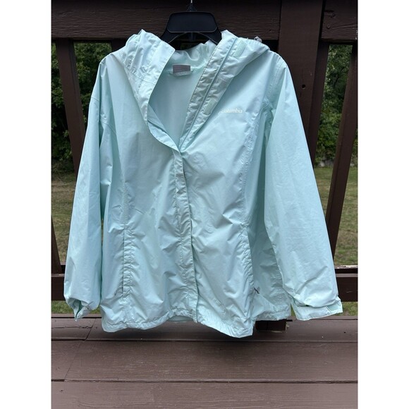 columbia light blue womens omni-tech jacket Windbreaker Hooded - Picture 1 of 9